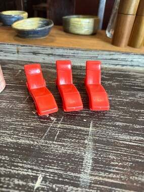 Vintage ARCO Dolls House Furniture Red Plastic Patio Lounge Chairs Set of 3
